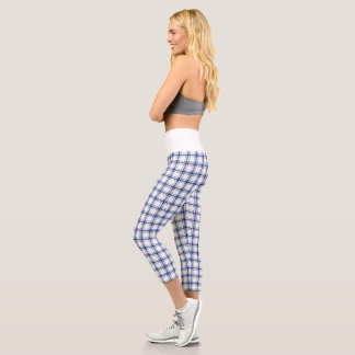 Blue and White Nautical Plaid Capri Leggings