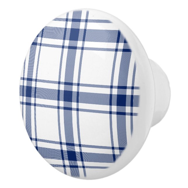 Blue and White Nautical Plaid Ceramic Knob (Right)