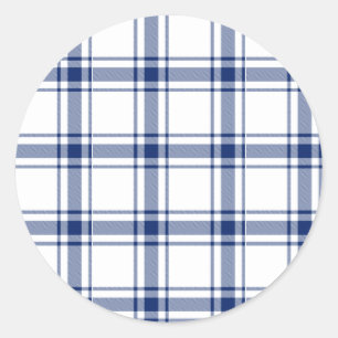 Blue and White Nautical Plaid Classic Round Sticker
