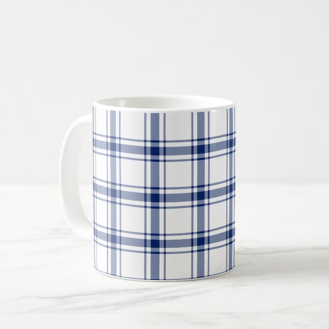 Blue and White Nautical Plaid Coffee Mug (Front Left)