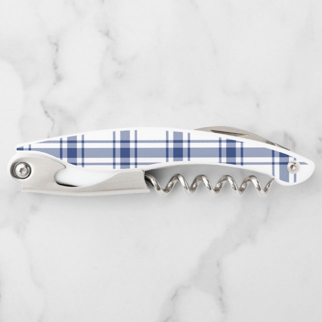 Blue and White Nautical Plaid Corkscrew (Front)