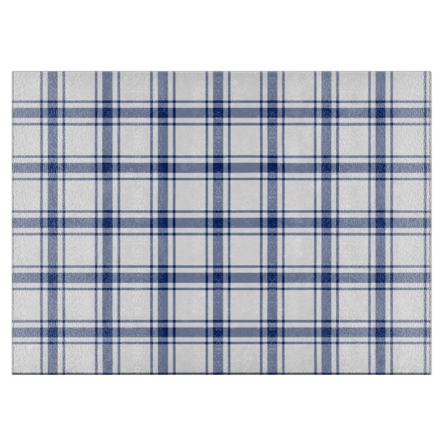 Blue and White Nautical Plaid Cutting Board (Front)