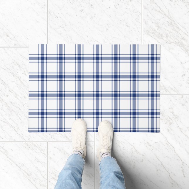 Blue and White Nautical Plaid Doormat (Indoor)