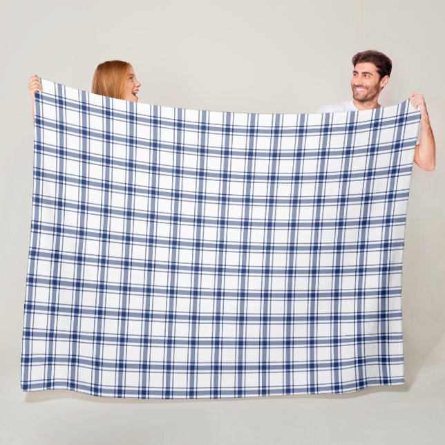 Blue and White Nautical Plaid Fleece Blanket (In Situ)