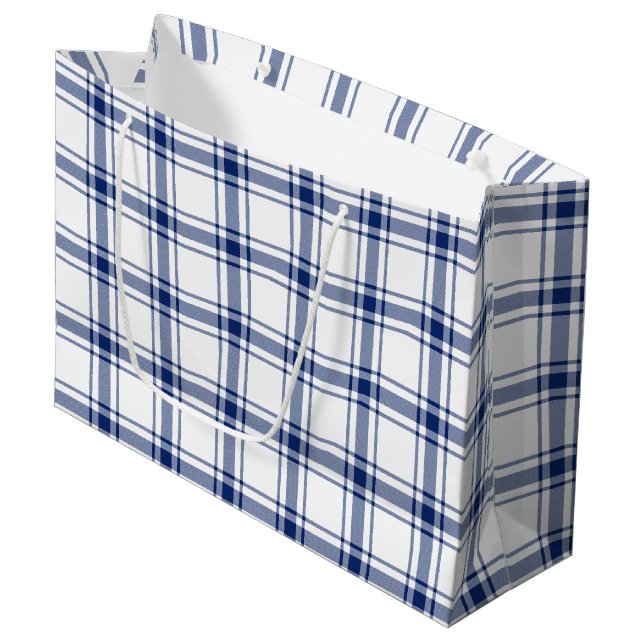 Blue and White Nautical Plaid Large Gift Bag (Front Angled)