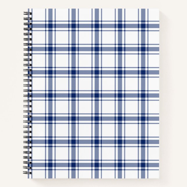 Blue and White Nautical Plaid Notebook (Front)