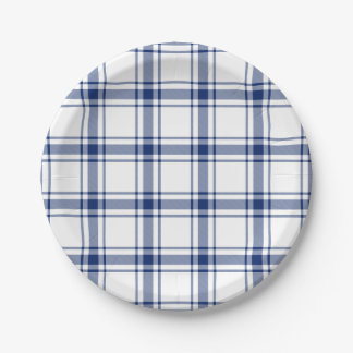 Blue and White Nautical Plaid Paper Plate