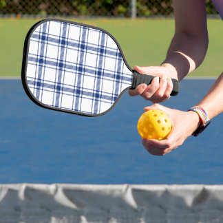 Blue and White Nautical Plaid Pickleball Paddle