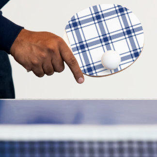 Blue and White Nautical Plaid Ping Pong Paddle