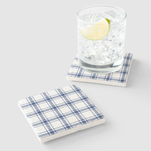 Blue and White Nautical Plaid Stone Coaster