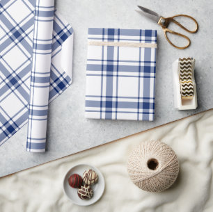 Blue and White Nautical Plaid Wrapping Paper