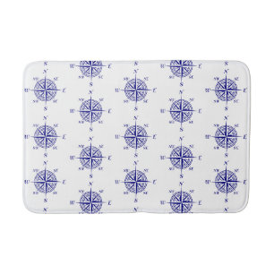 Blue and White Nautical Sailing Compass Bath Mat
