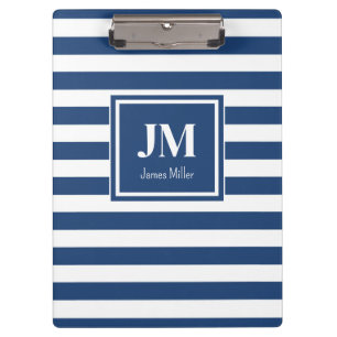 Blue and White Nautical Stripe Monogram Clipboard