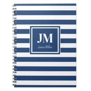 Blue and White Nautical Stripe Monogram Notebook