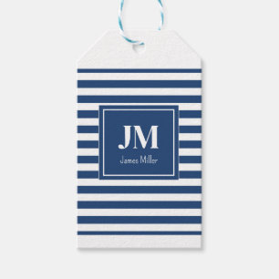 Blue and White Nautical Stripes Monogram Gift Tags