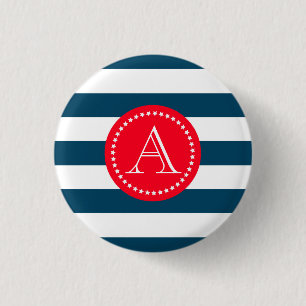 Blue and white navy pattern 3 cm round badge
