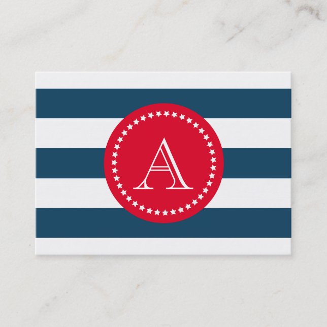 Blue and white navy pattern business card (Front)