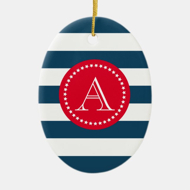 Blue and white navy pattern ceramic tree decoration (Front)