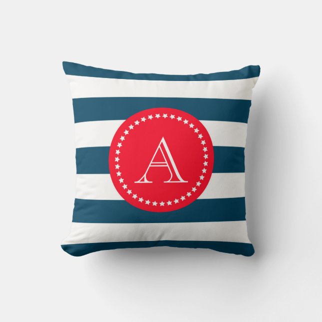 Blue and white navy pattern cushion (Front)