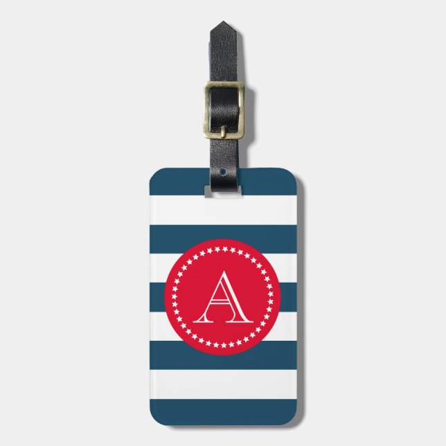 Blue and white navy pattern luggage tag (Front Vertical)