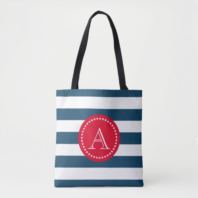 Blue and white navy pattern tote bag (Front)