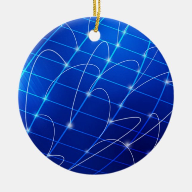 Blue and White Network Connections Ceramic Tree Decoration (Front)