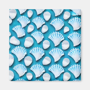 Blue and White Ocean Seashells Pattern Magnet