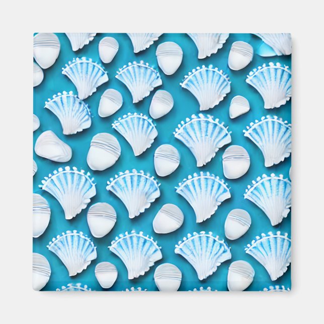 Blue and White Ocean Seashells Pattern Magnet (Front)