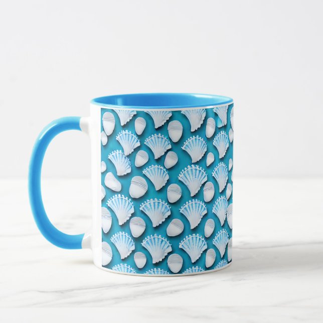 Blue and White Ocean Seashells Pattern Mug (Left)