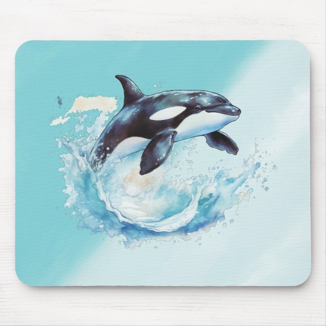 Blue and White Ocra Ocean Beach Nautical Mouse Pad (Front)