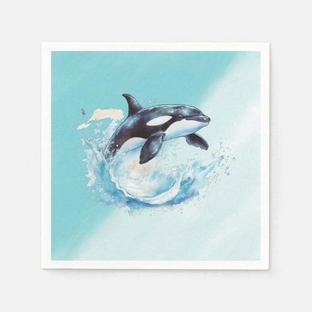 Blue and White Ocra Ocean Beach Nautical Napkin (Front)