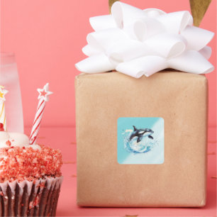 Blue and White Ocra Ocean Beach Nautical Square Sticker