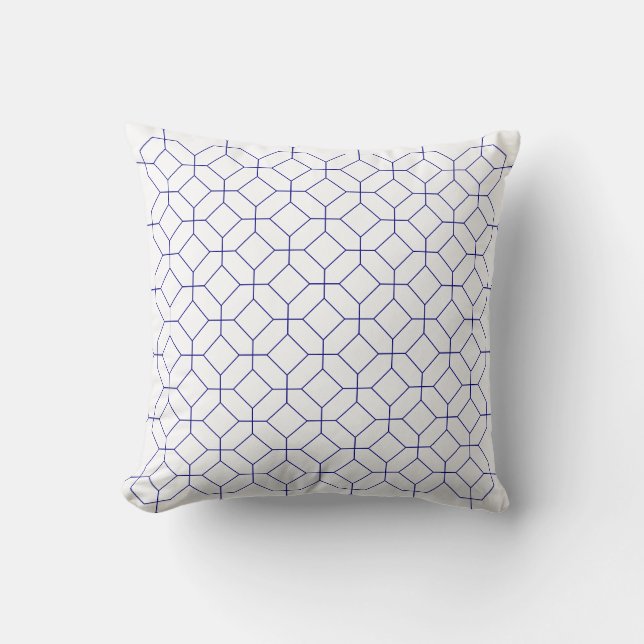 Blue And White Octogons and Squares, Navy, Art Cushion (Front)