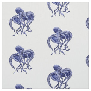 Blue and white Octopus  Fabric