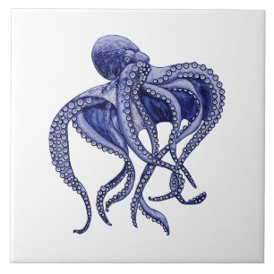 Blue and white Octopus  Tile