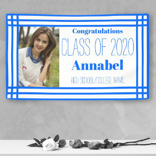 Blue and White One Photo Geometric Grad Banner