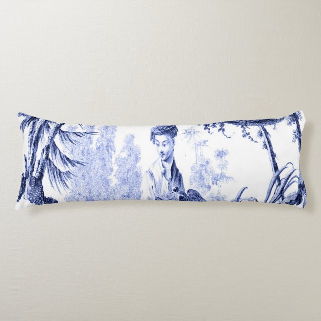 Blue and White Oriental Chinoiserie  Body Cushion (Front)