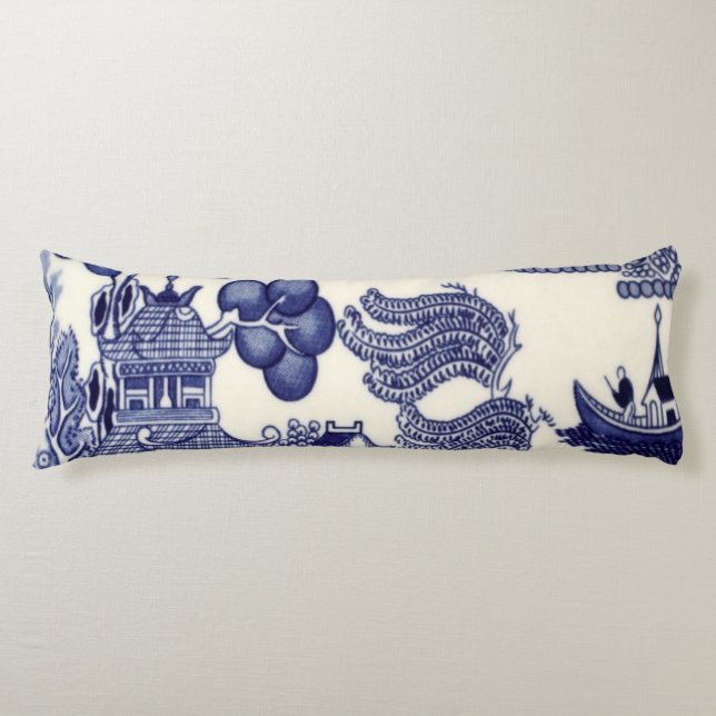 Blue and White Oriental Chinoiserie  Body Cushion (Front)