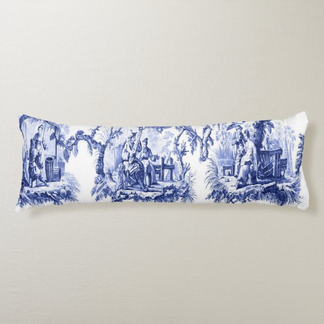 Blue and White Oriental Chinoiserie  Body Cushion (Front)