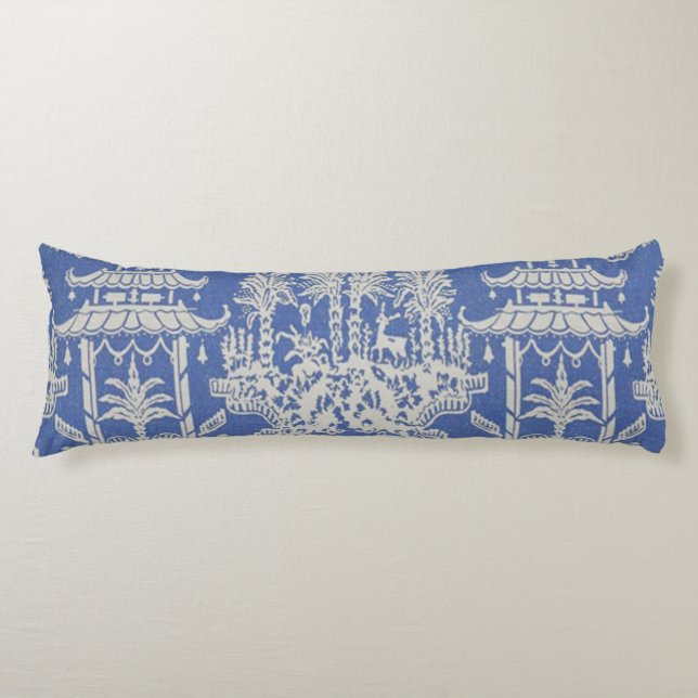 Blue and White Oriental Chinoiserie  Body Cushion (Front)
