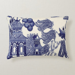 Blue and White Oriental Chinoiserie  Decorative Cushion