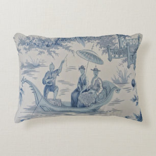 Blue and White Oriental Chinoiserie Decorative Cushion