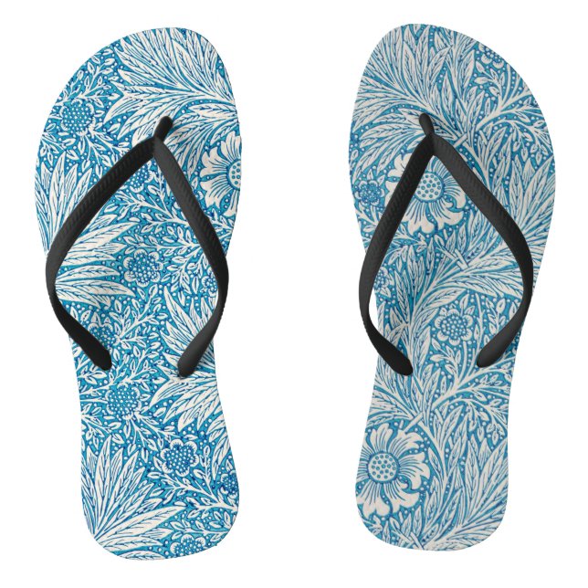 Blue and White Ornamental Floral Pattern Jandals (Footbed)