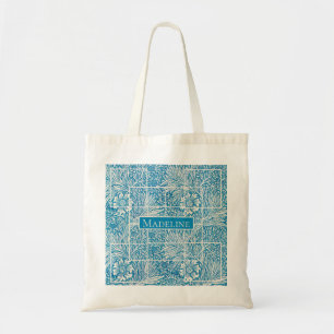 Blue and White Ornamental Floral Pattern Tote Bag