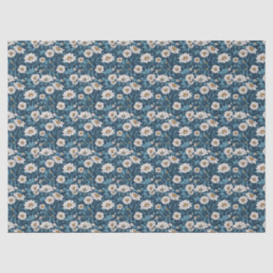 Blue and White Painted Floral Tissue Paper