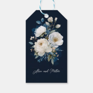 Blue and White Painterly Floral Wedding Thank You Gift Tags
