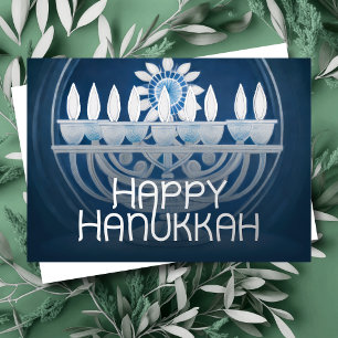 Blue and White Painting of Hanukkah Menorah