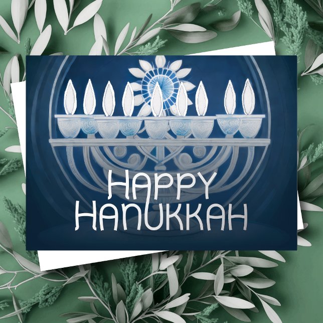Blue and White Painting of Hanukkah Menorah (Creator Uploaded)