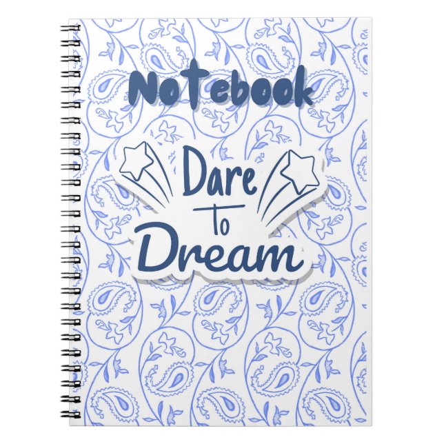 Blue and White Paisley Dreamy Motivational  Notebook (Front)