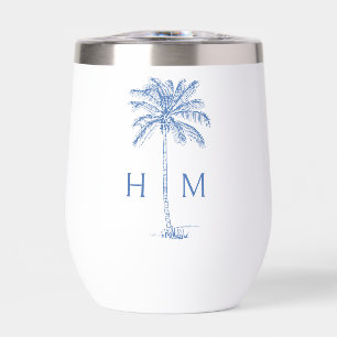Blue and White Palm Palmetto Tree Monogram